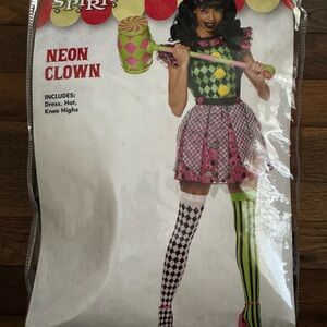 Spirit Neon Clown Costume with Pink and Green Accents